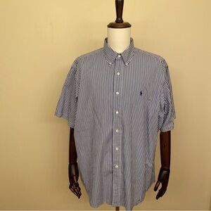 Ralph Lauren Men’s Shirt 2XL White Blue Striped Button Down Classic Fit
